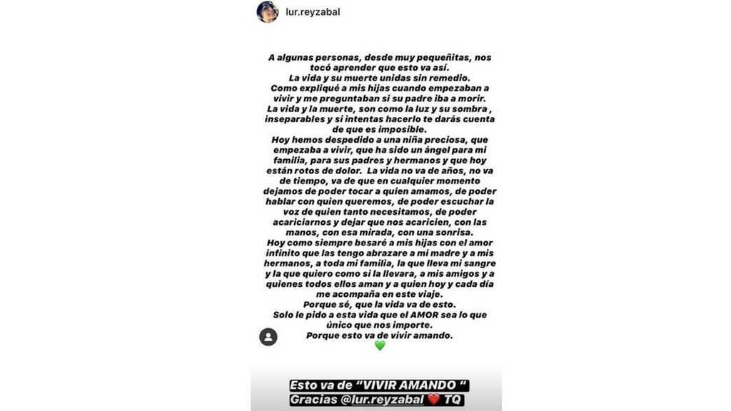 Texto de Lourdes Reyzábal, hermana de Barei, sobre la muerte de su sobrina Ana