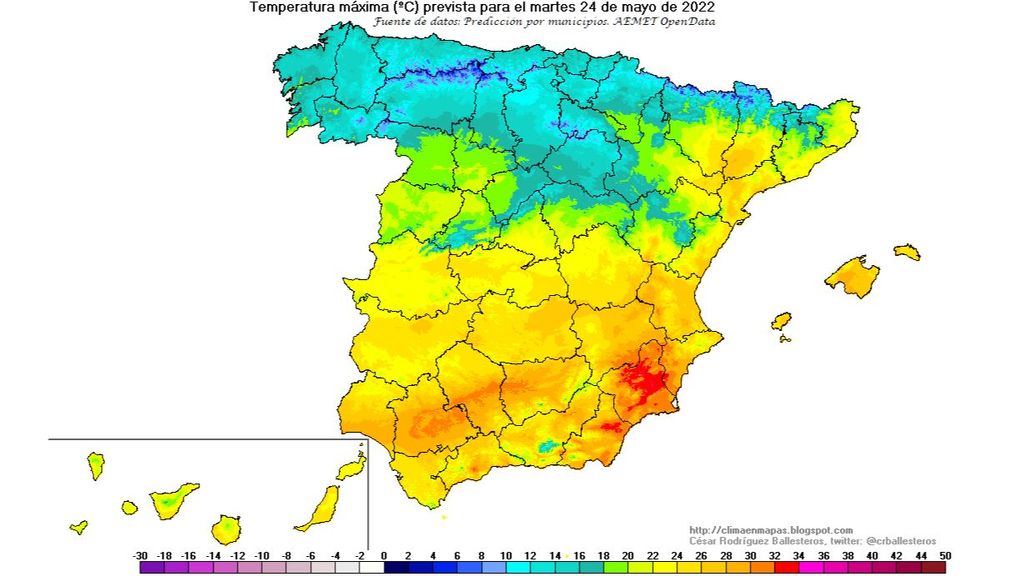 Temperaturas máximas martes 24