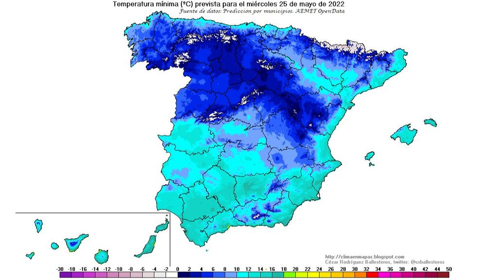 Temperaturas mínimas miércoles 25 de mayo