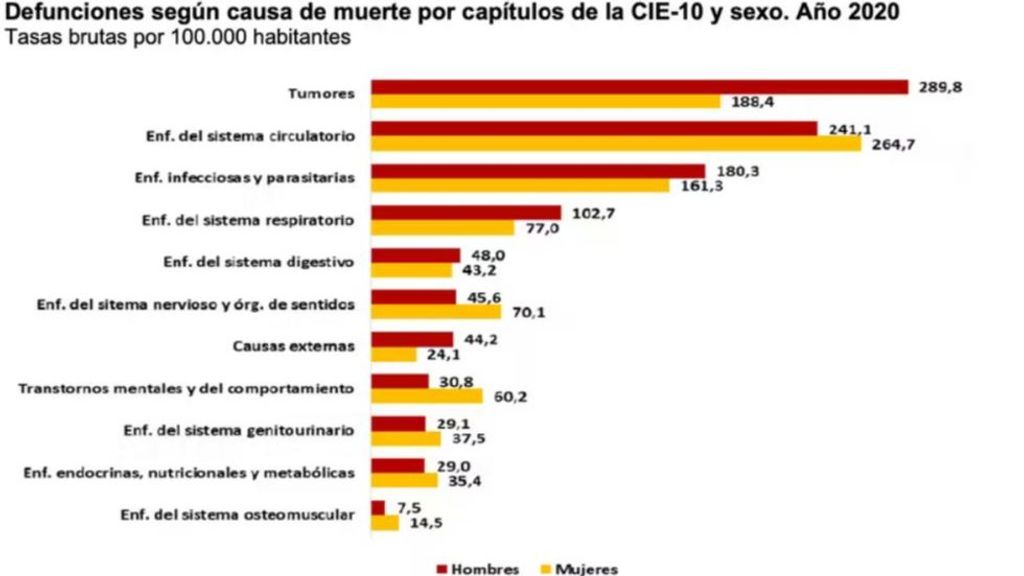 Defunciones según causa de muerte año 2020
