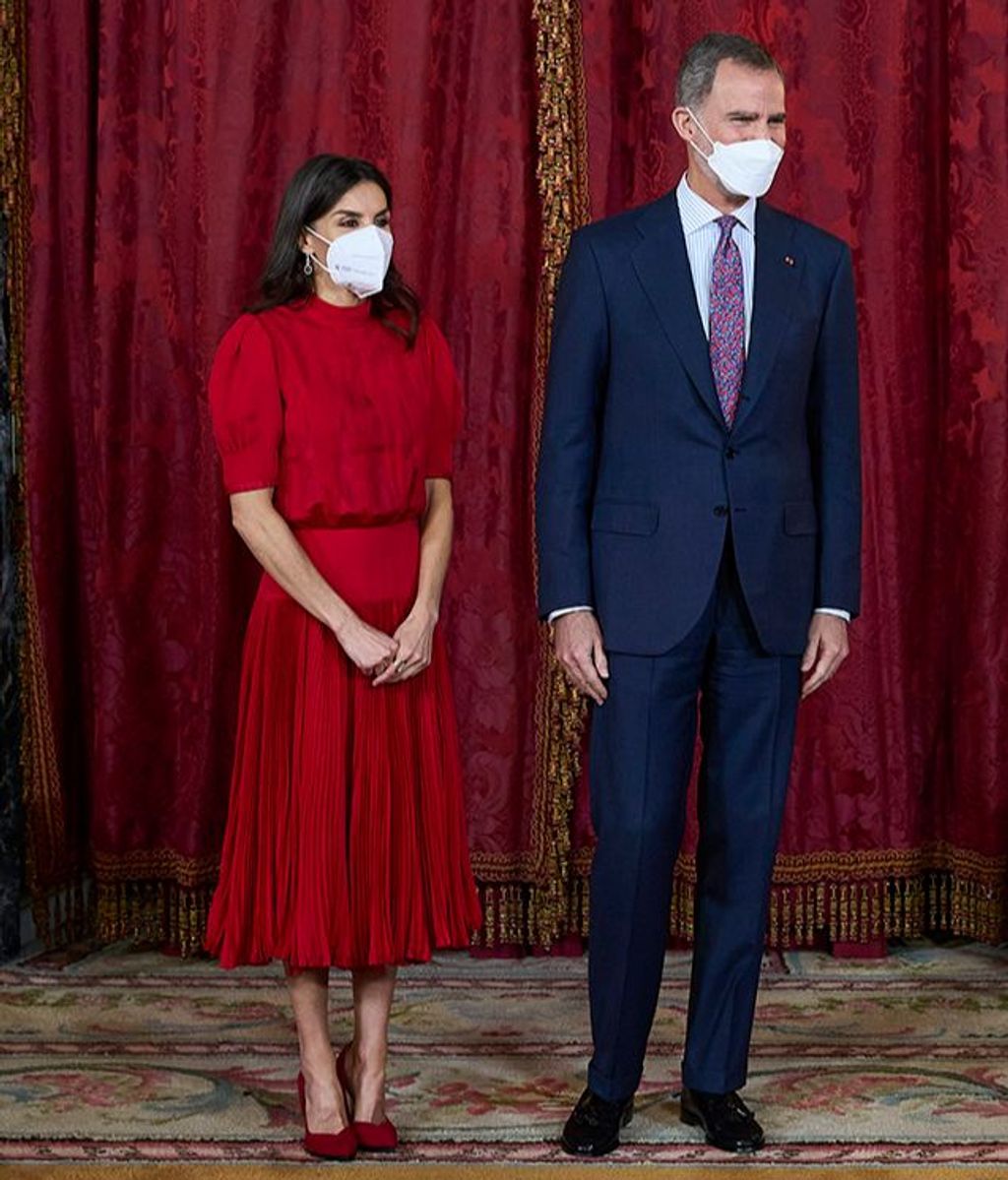 Spanish King Felipe VI and Queen Letizia during a meeting with Carlos Alvarado Quesada on his official trip to Spain in Madrid on Monday, March 28, 2022.