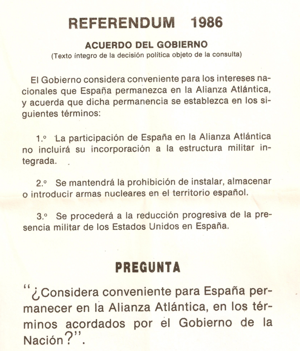Papeleta referéndum OTAN 1986