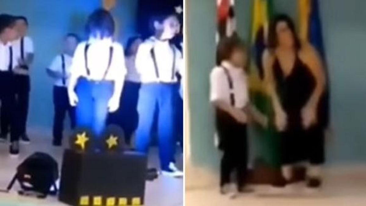 Una madre no dudó en subir al escenario para ayudar a su hijo en la coreografía y el vídeo se hizo viral