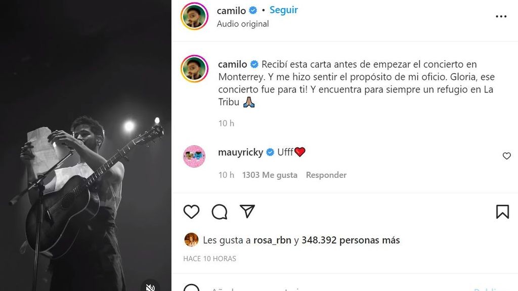 Captura del Instagram de Camilo