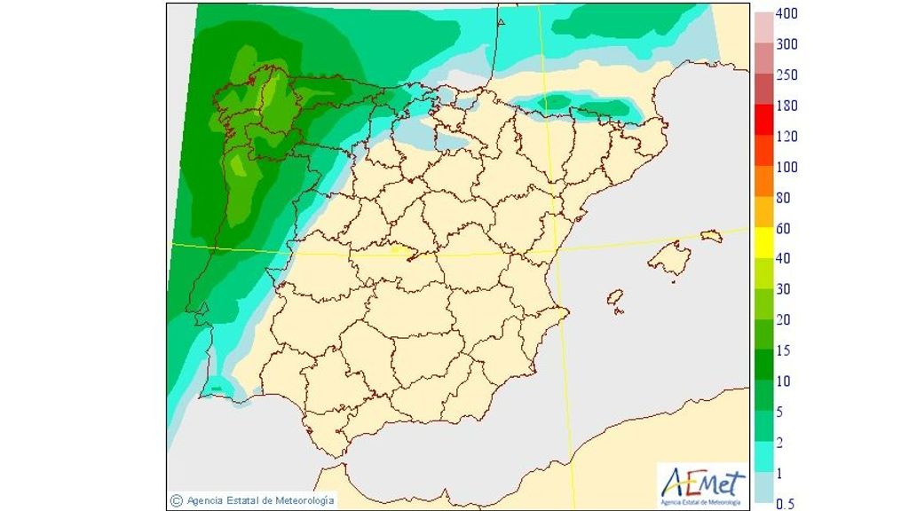 Precipitación media prevista en España el martes, 31 de mayo
