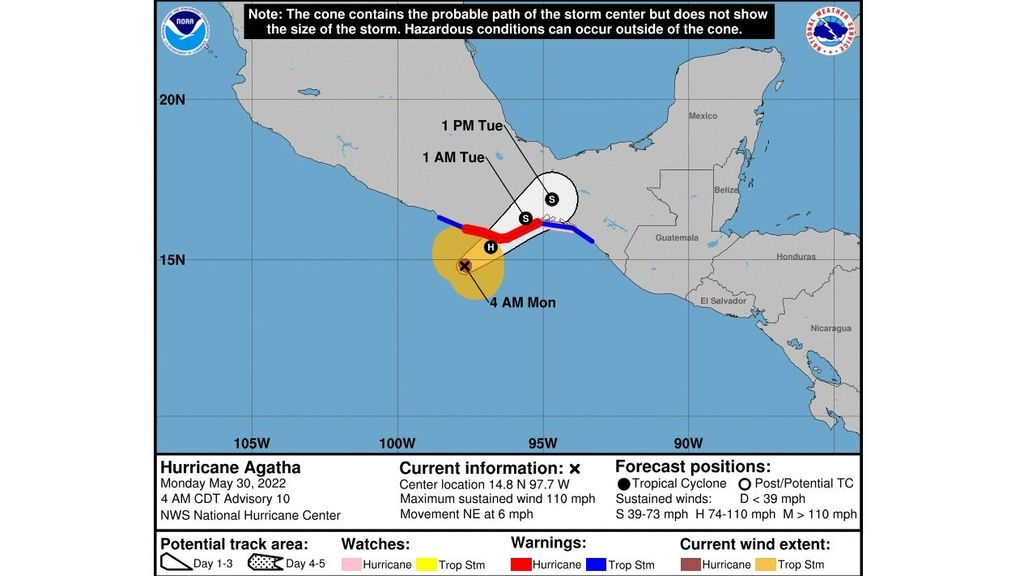 Previsión de alertas por el huracán Agatha en México