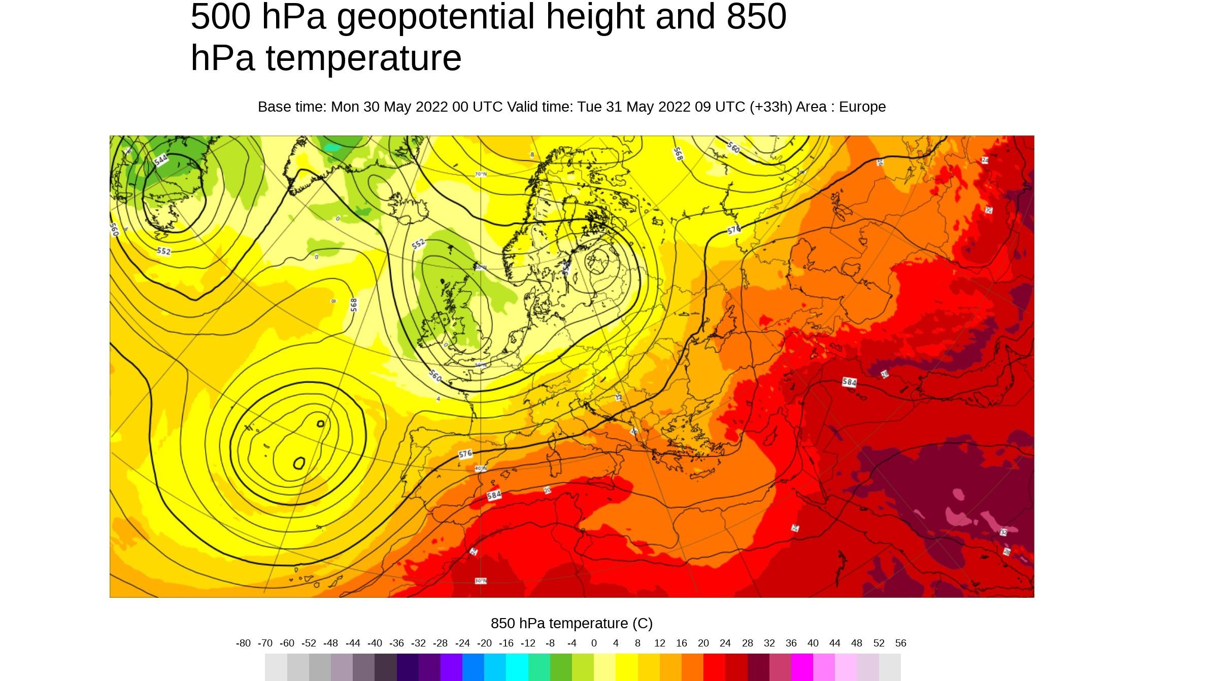Temperatura y geopotencial a 500 hPa