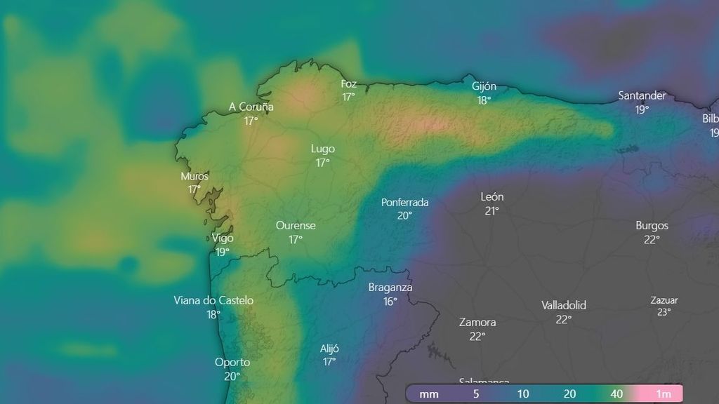 Acumulación de precipitación los próximo 5 días en el noroeste de España