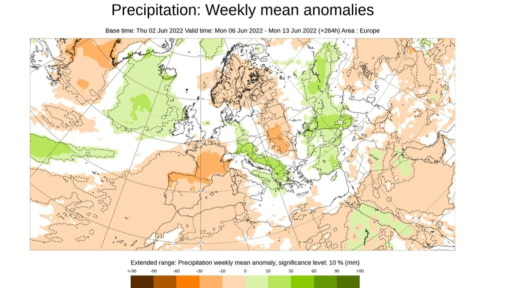 Anomalía de la precipitación prevista para la semana del 6 al 12 junio