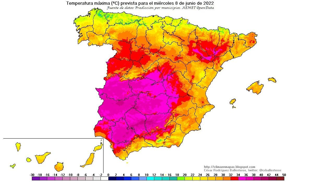 Temperaturas máximas para el miércoles 8 de junio