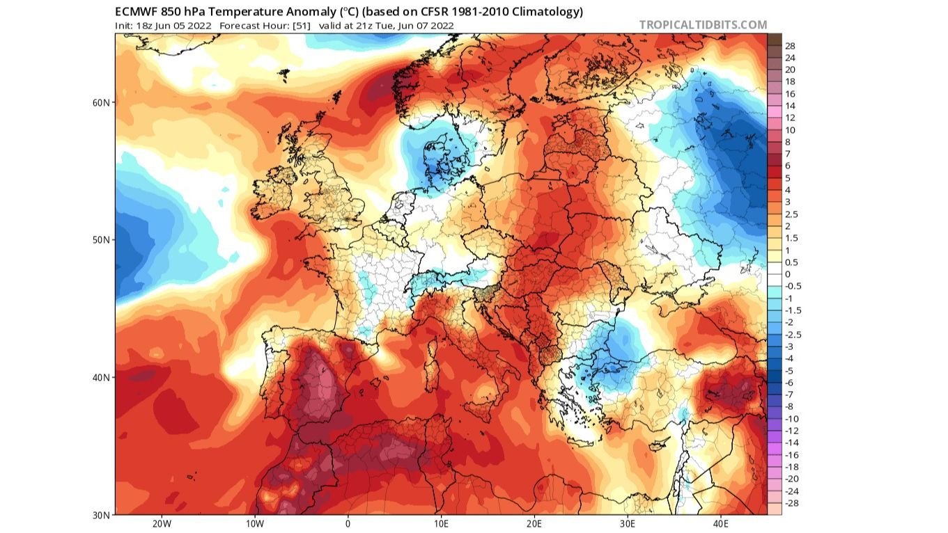 Anomalía de la temperatura 850 hPa