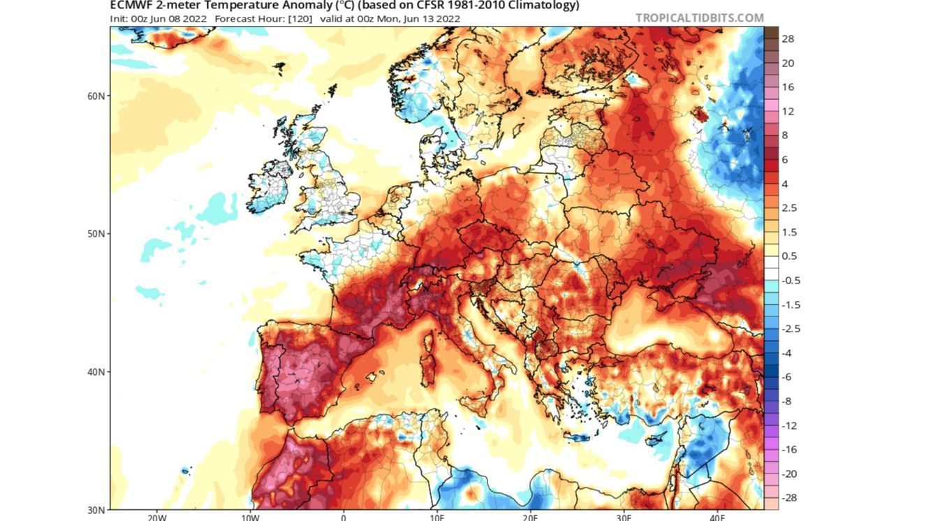 Anomalía de la temperatura prevista para finales de esta semana