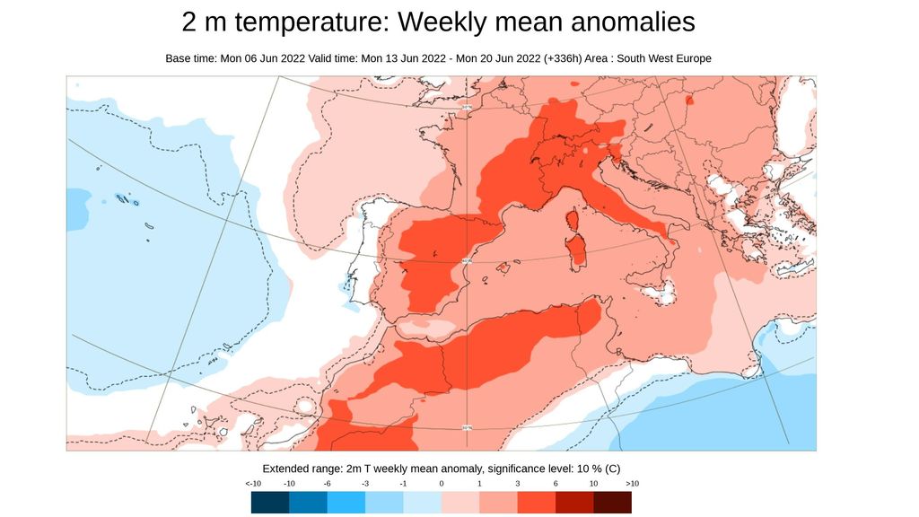 Anomalía de la temperatura prevista para la semana que viene