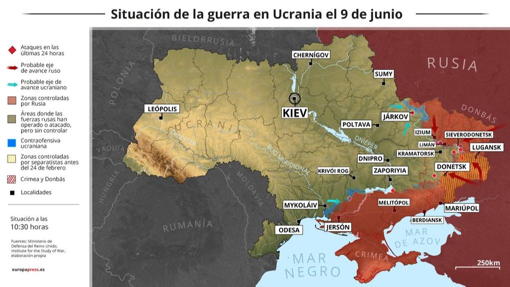 Situación de la guerra en Ucrania el 9 de junio