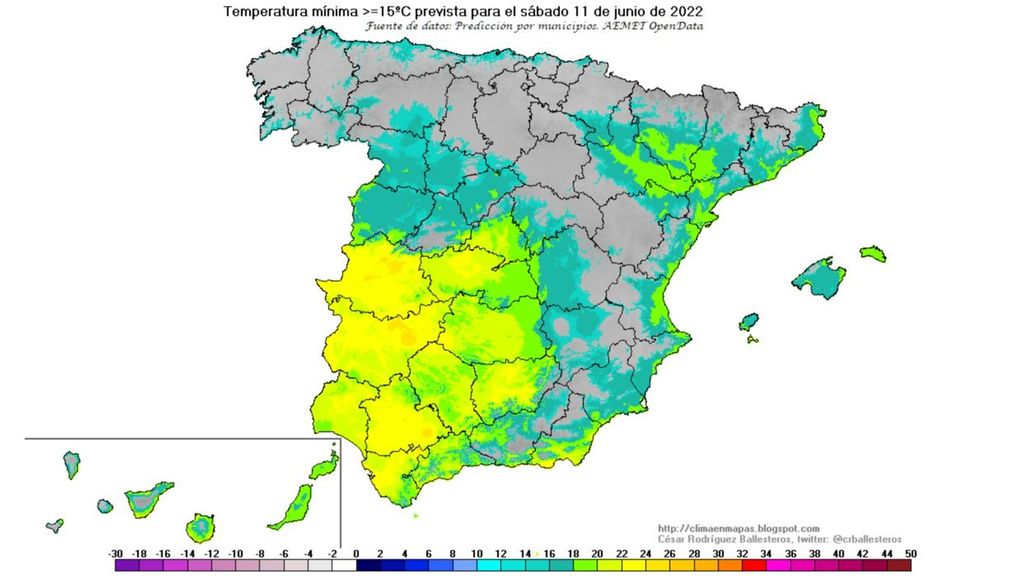 Temperaturas mínimas por encima de 15 ºC previstas para el sábado, 11 de junio