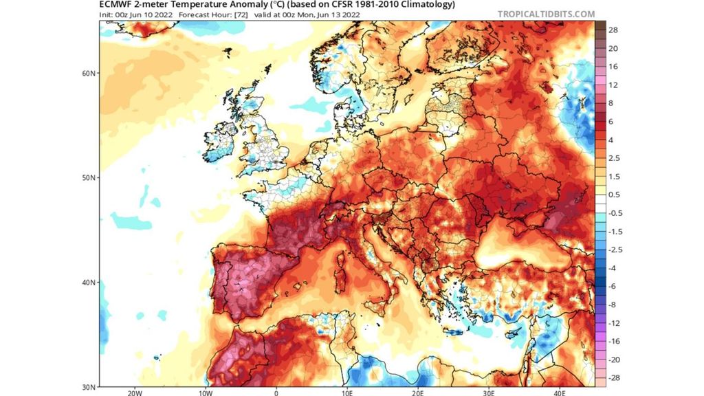 Anomalía de la temperatura en superficie en Europa
