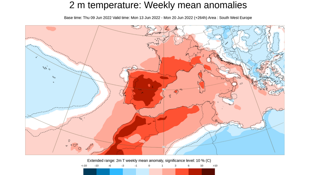 Anomalía de la temperatura prevista para la semana que viene