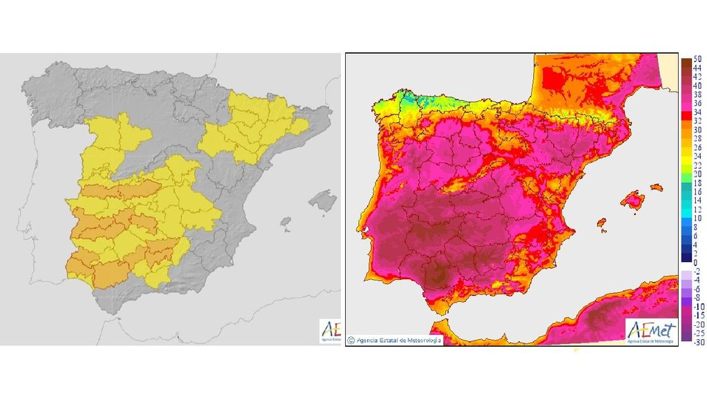 Avisos previstos para el domingo por calor, y temperaturas máximas previstas