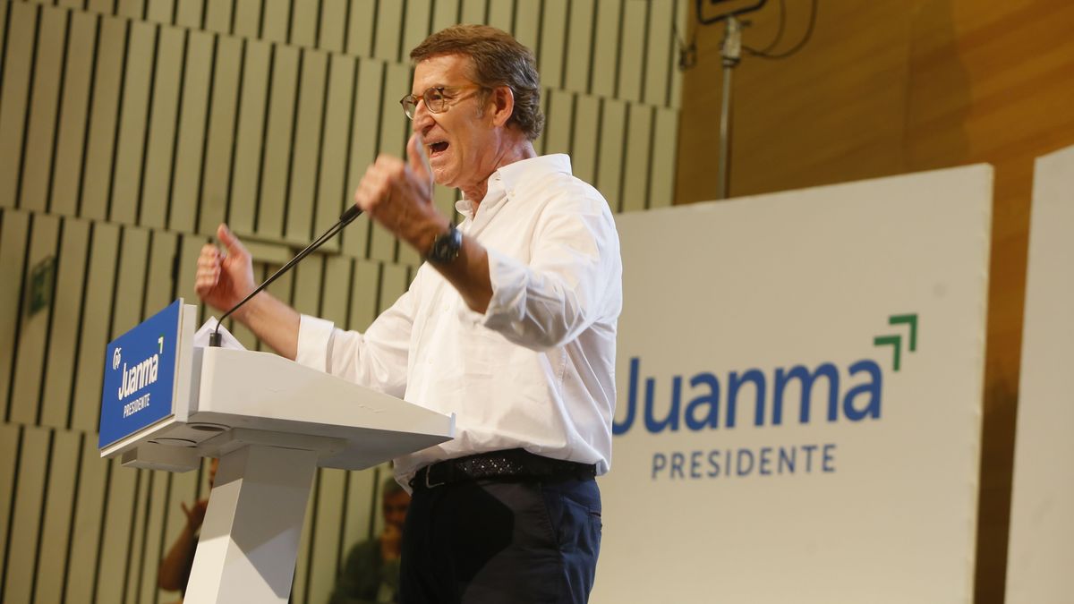 El presidente del PP, Alberto Núñez Feijoó , en el acto electoral de campaña para los comicios autonómicos del próximo día 19 a 11 de junio del 2022 en Córdoba (Andalucía, España)