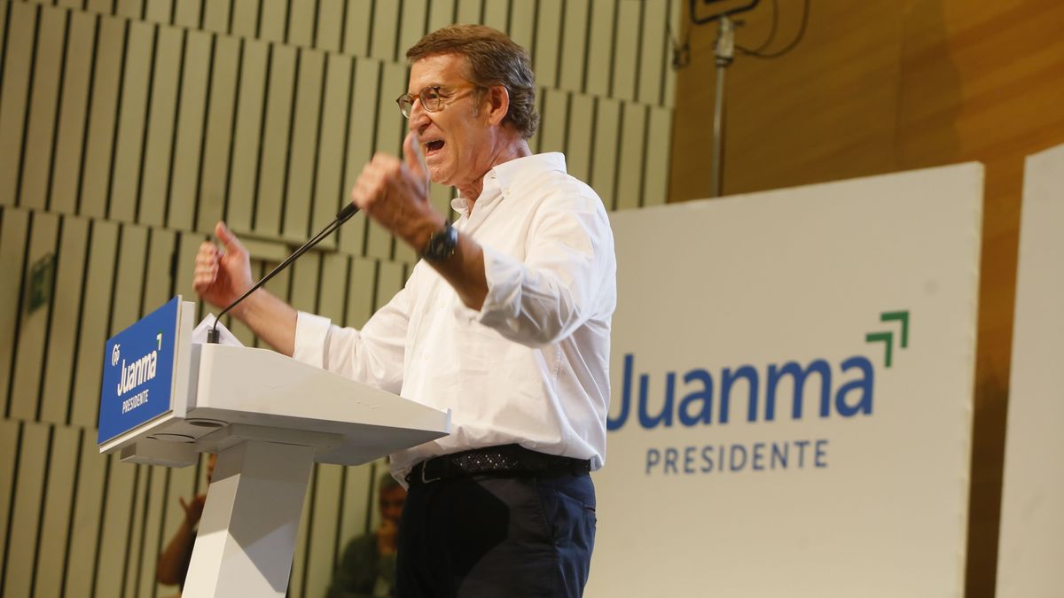 El presidente del PP, Alberto Núñez Feijoó , en el acto electoral de campaña para los comicios autonómicos del próximo día 19 a 11 de junio del 2022 en Córdoba (Andalucía, España) El presidente del PP, Alberto Núñez Feijoó , en el acto electoral de campaña para los comicios autonómicos del próximo día 19 a 11 de junio del 2022 en Córdoba (Andalucía, España)