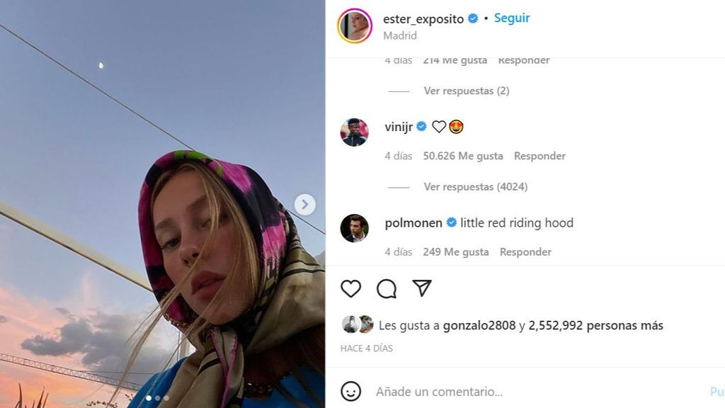 El comentario de Vinicius en un post de Instagram de Ester Expósito