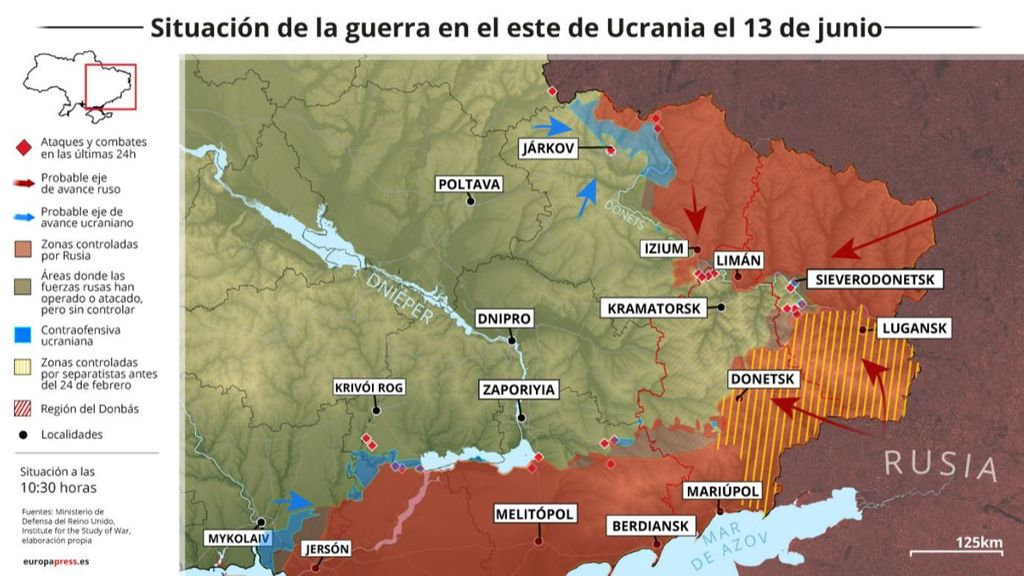 La situación de la guerra en el este de Ucrania el 13 de junio