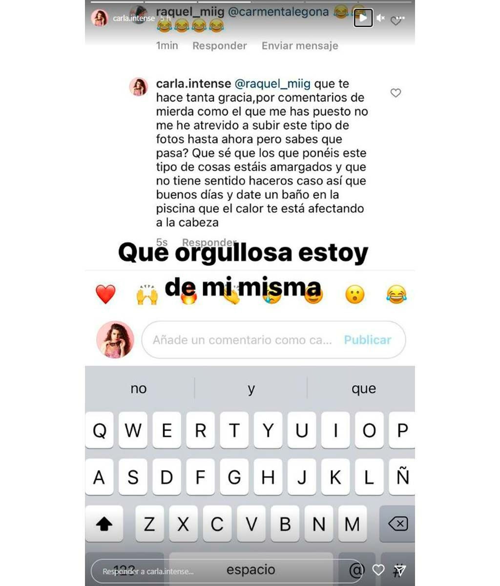 Carla Vigo responde a las críticas tras su posado en bañador