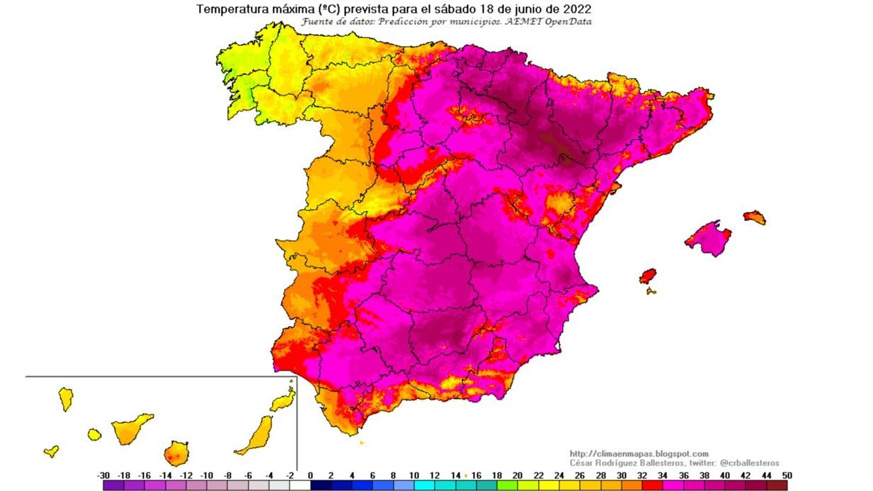 Temperaturas máximas previstas para el sábado 18