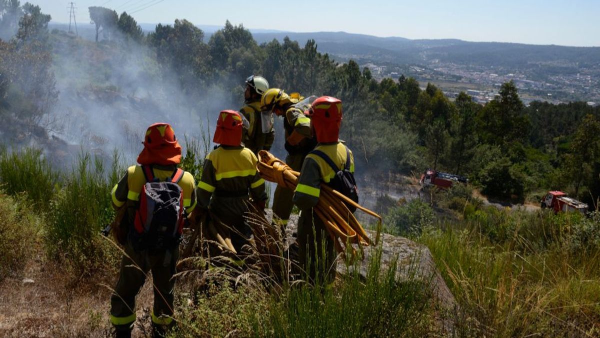 Imagen de archivo de un grupo de bomberos trabajando en la extinción de un incendio en Ourense. Imagen de archivo de un grupo de bomberos trabajando en la extinción de un incendio en Ourense.