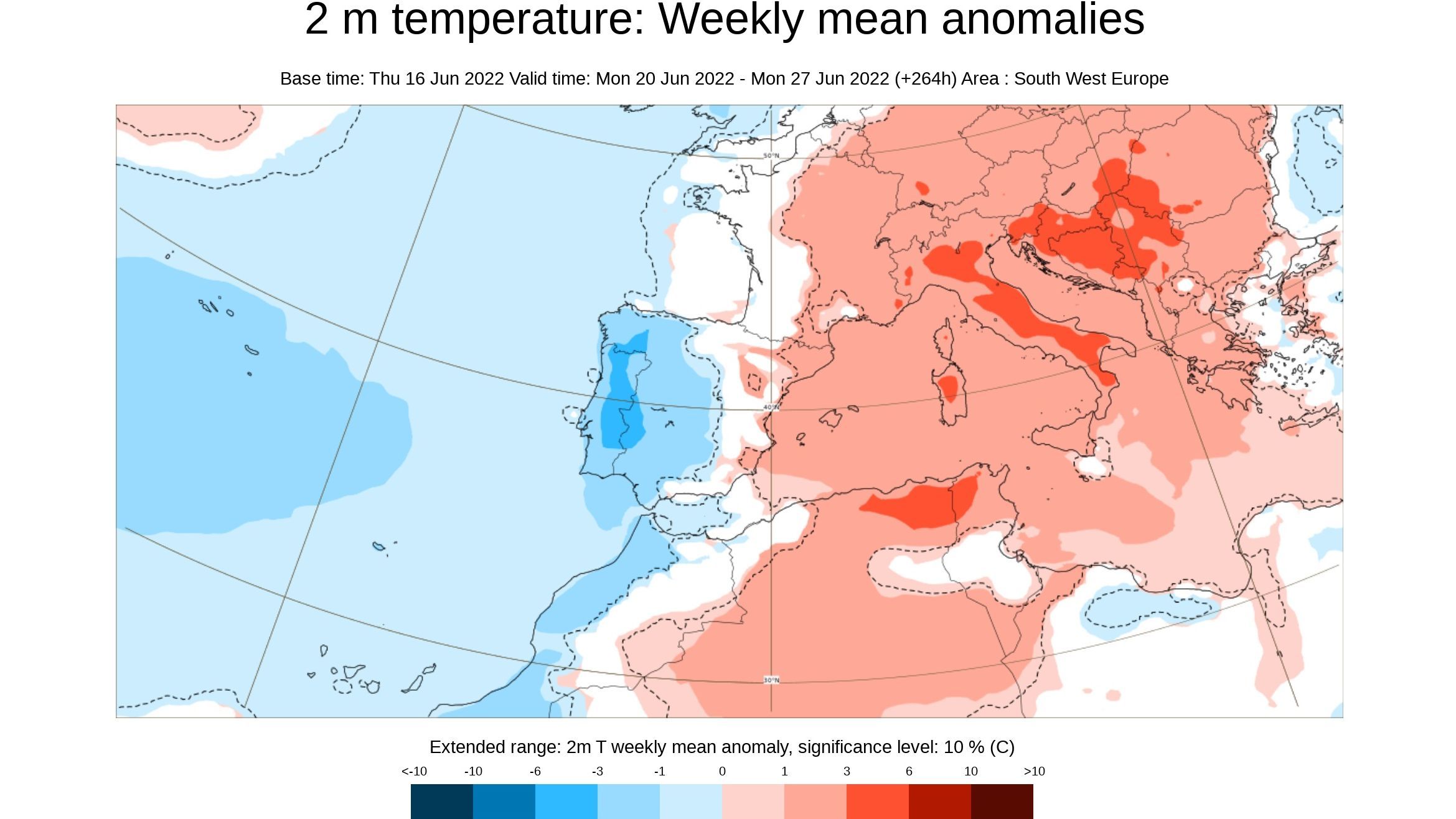 Anomalía de la temperatura prevista para la semana que viene
