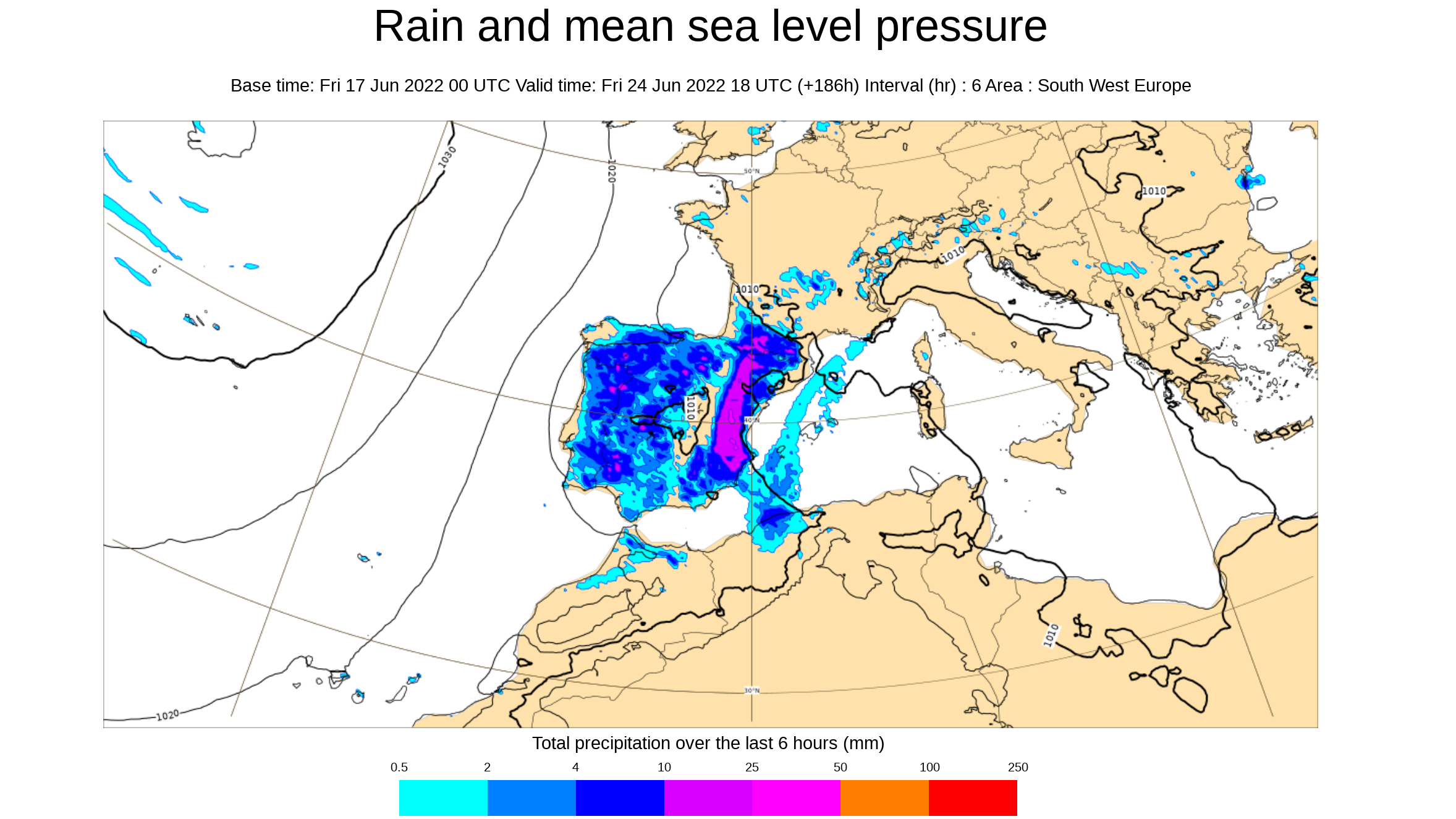 Previsión de precipitaciones para el viernes 24 de junio