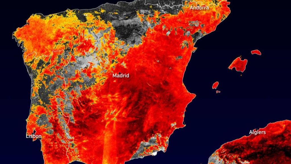 Satélites europeos registran 53 grados de temperatura en el suelo de España