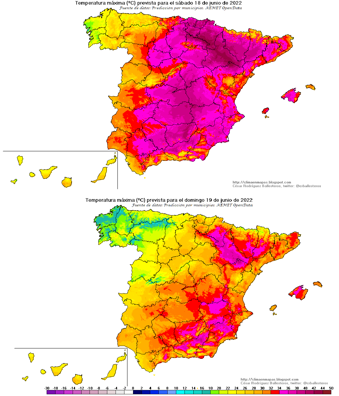 Temperaturas máximas para el sábado y domingo