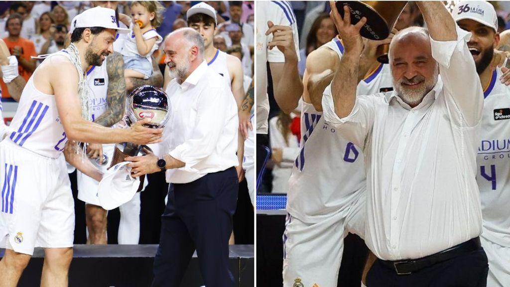 Pablo Laso levanta el trofeo de campeones por 'orden' de Sergio Llull: "Me siento muy orgulloso"