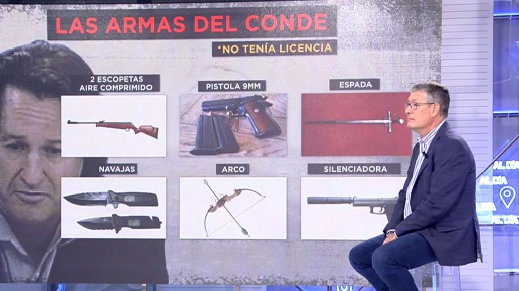 El arsenal de armas del Conde de Serrano: arcos, escopetas de caza, cuchillos de combate y munición