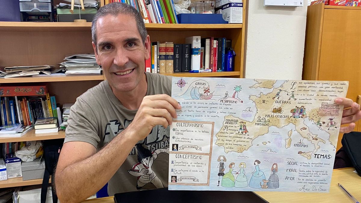 Juan Villar, profesor, muestra a NIUS el mapra viral de su alumna Ane.