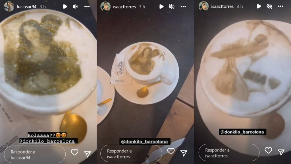 Lucía Sánchez e Isaac Torres muestran la sorpresa que les han dado en el restaurante donde han comido juntos