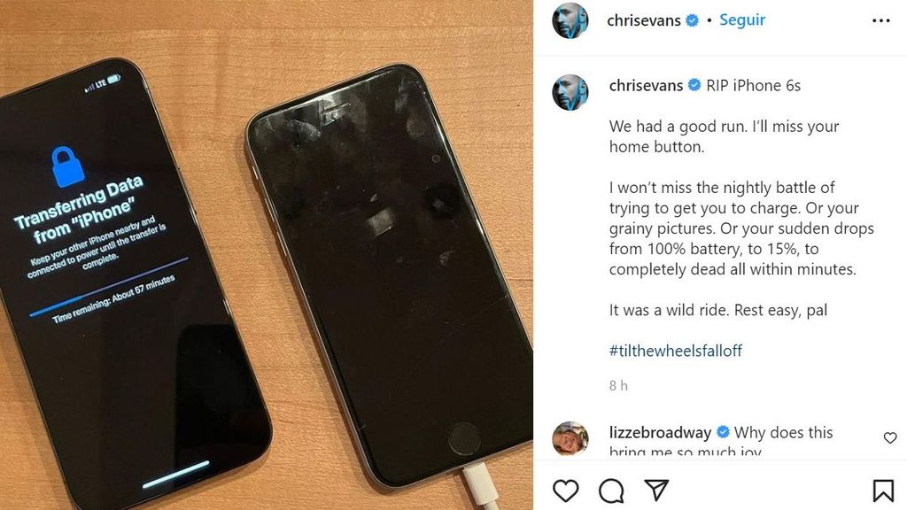 Chris Evans se despide de su iphone6 tras siete años a su lado