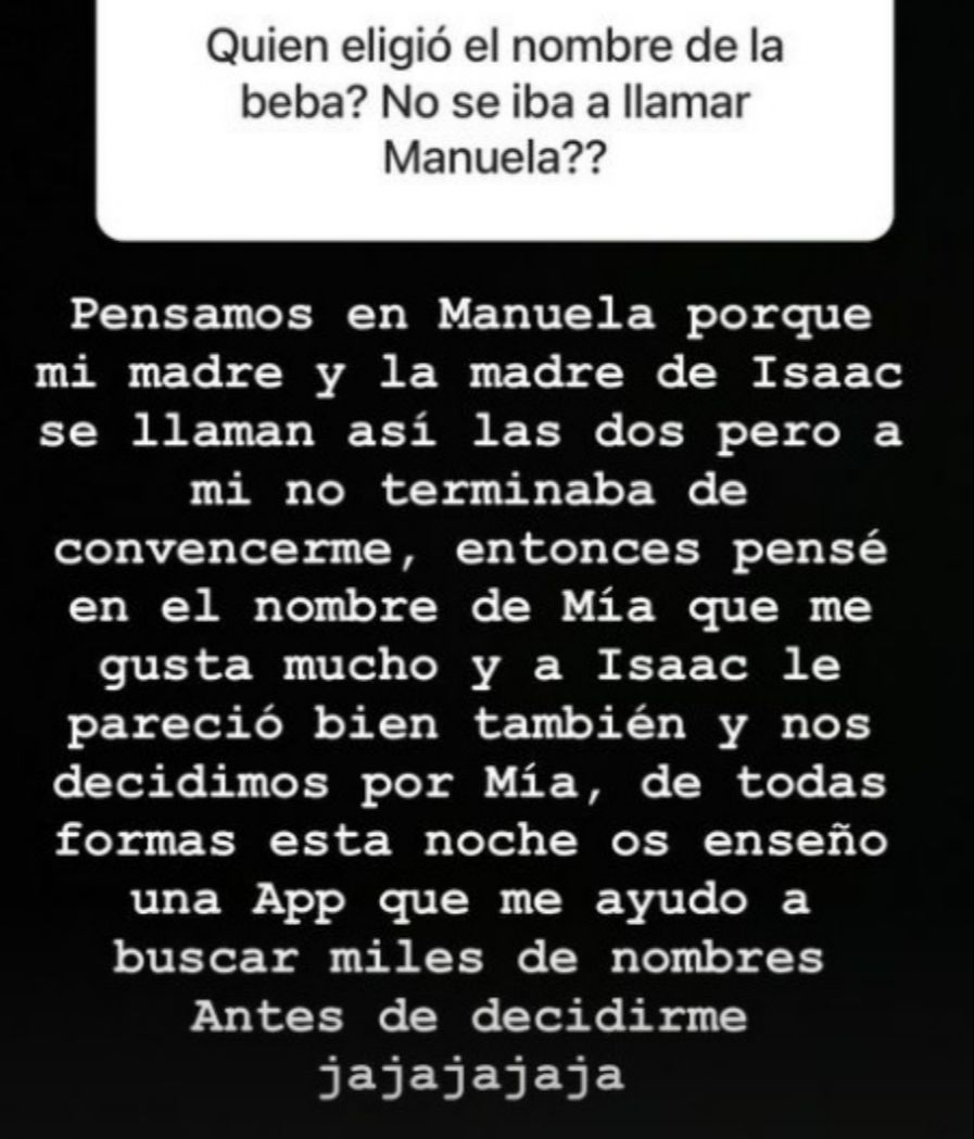 Lucía Sánchez cuenta quién eligió el nombre de su bebé