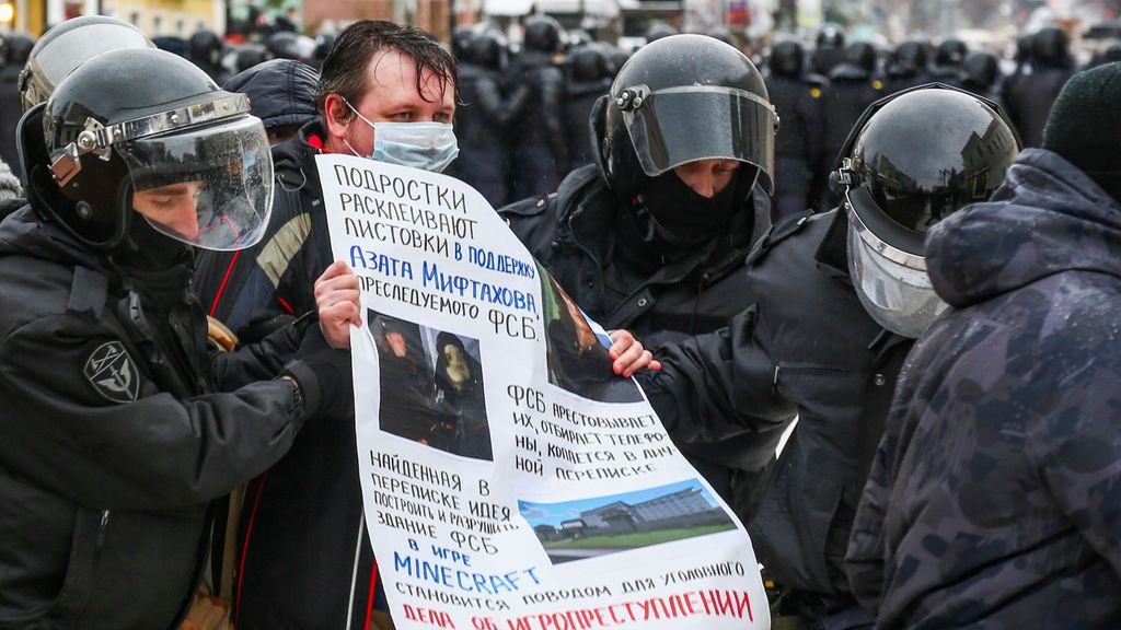 Detención de un manifestante durante las protestas en favor de Alexei Navalni en enero (imagen de archivo)