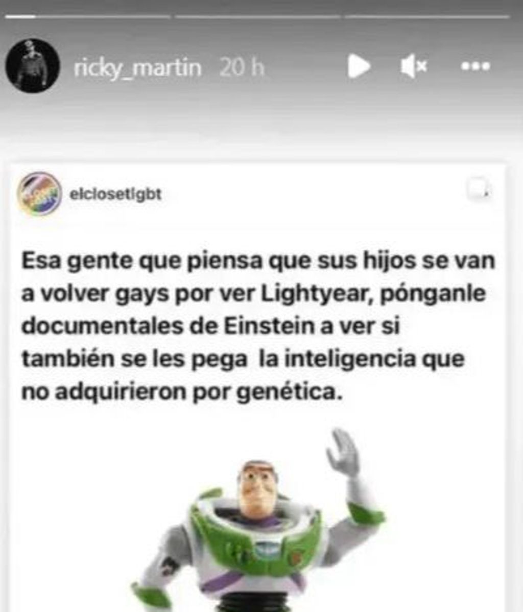 Imagen del Instagram de Ricky Martin defendiendo la película "Lightyear"