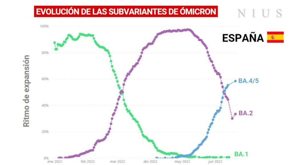 Los gráficos que muestran el ascenso imparable de ómicron BA.4 y BA.5 en el mundo
