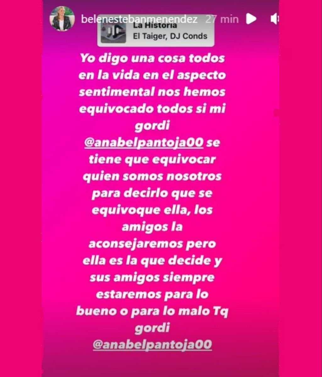 Belén Esteban da su opinión en sus stories