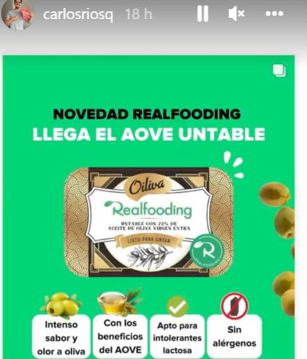 Carlos Ríos promociona el nuevo producto de su sello "Realfooding"