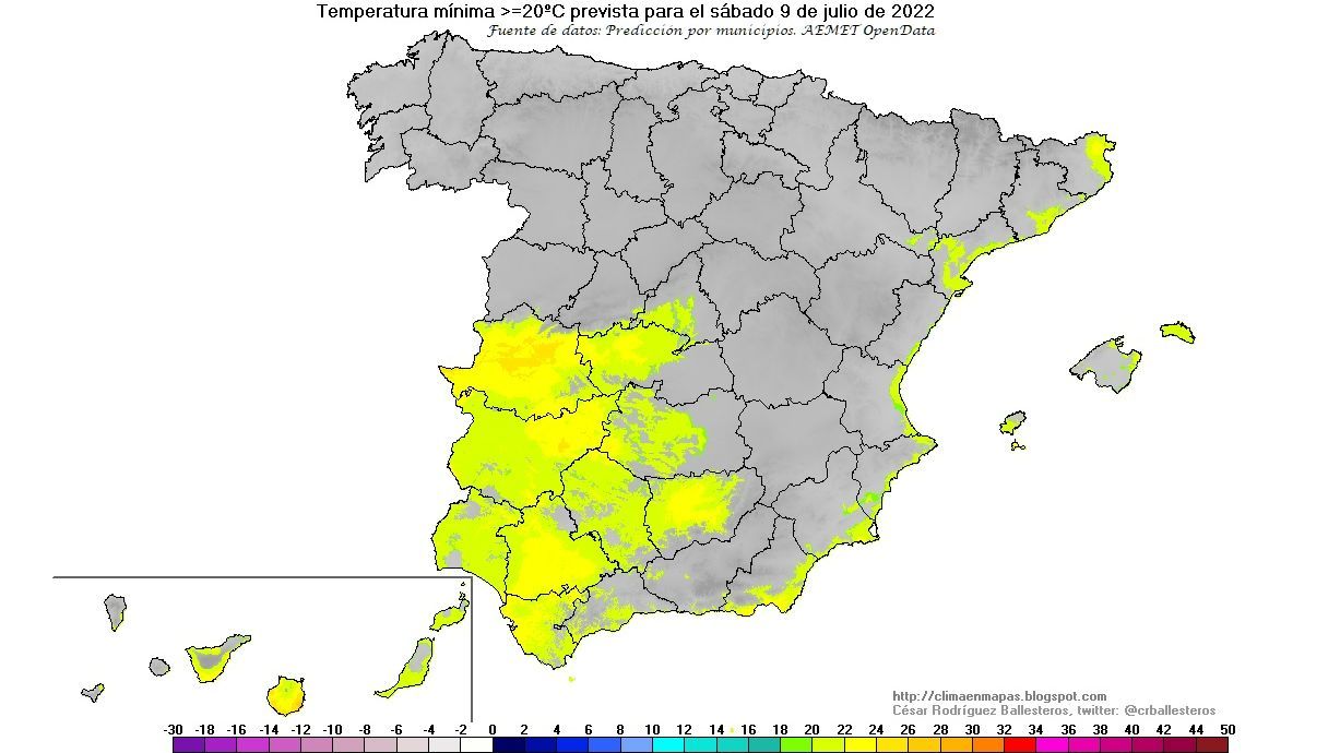 Temperaturas mínimas previstas para el sábado