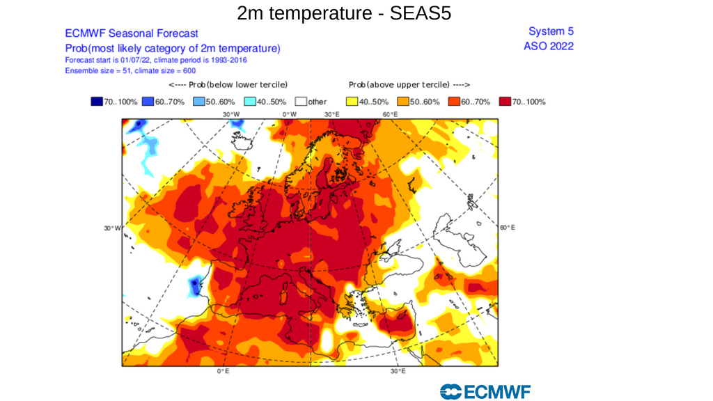 Anomalía de la temperatura prevista para el mes de agosto en Europa
