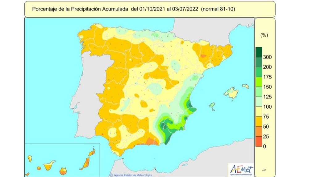 Porcentaje de la precipitación acumulada desde el inicio del año hidrológico