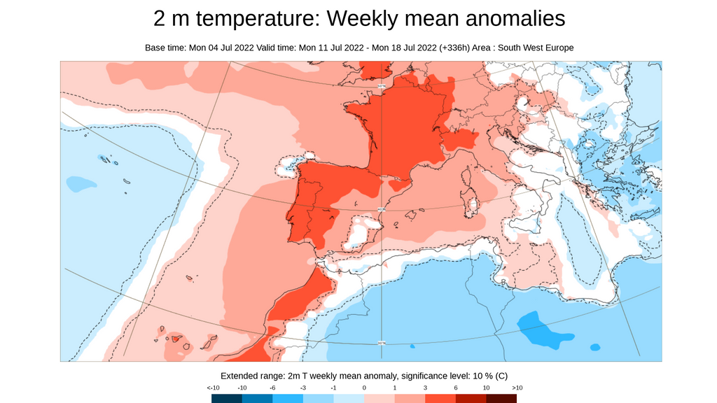 Anomalía de la temperatura para la semana que viene