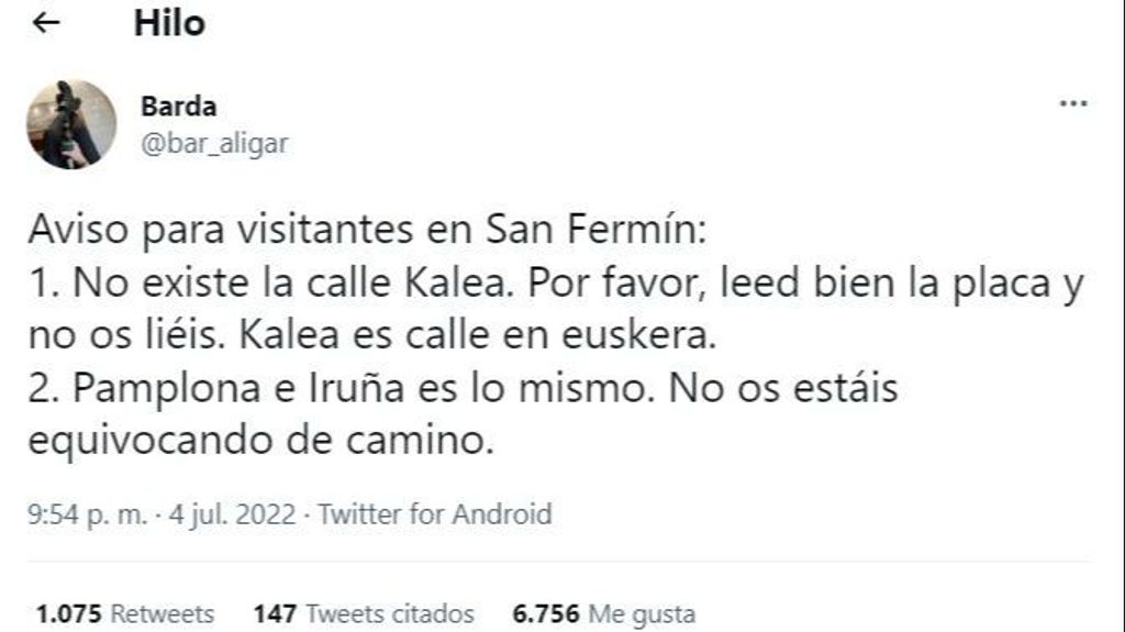 Los consejos virales de una usuaria de Twitter para los visitantes en San Fermín