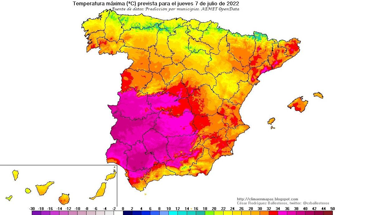 Temperaturas máximas para el jueves 7 de julio